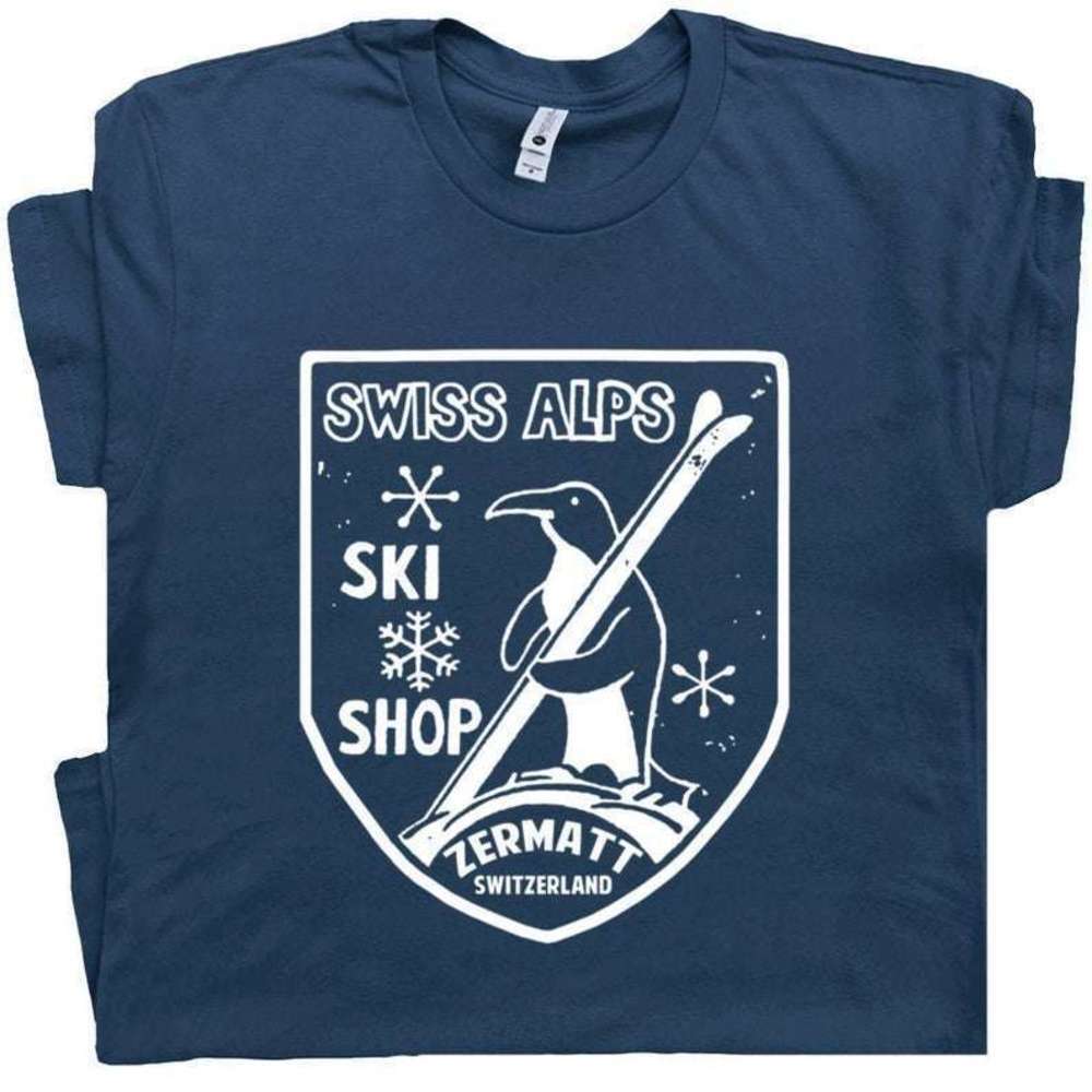 Ski Swiss Alps Cool Skiing Winter Travel Adventure Graphic T-Shirt